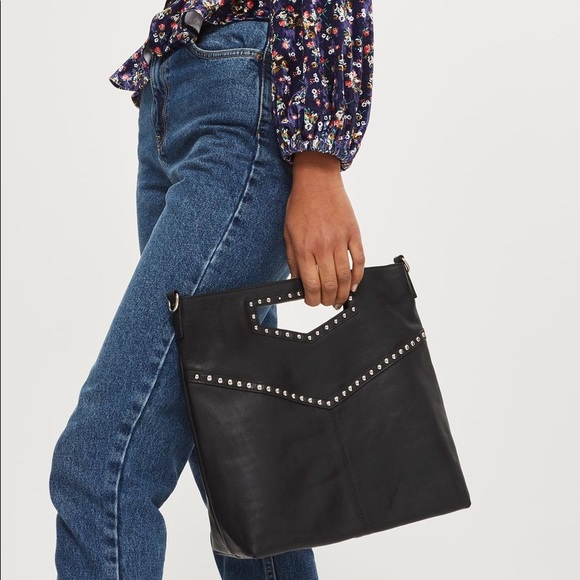 Topshop Handbags - Topshop Leather Studded Grab Handle Tote Bag
